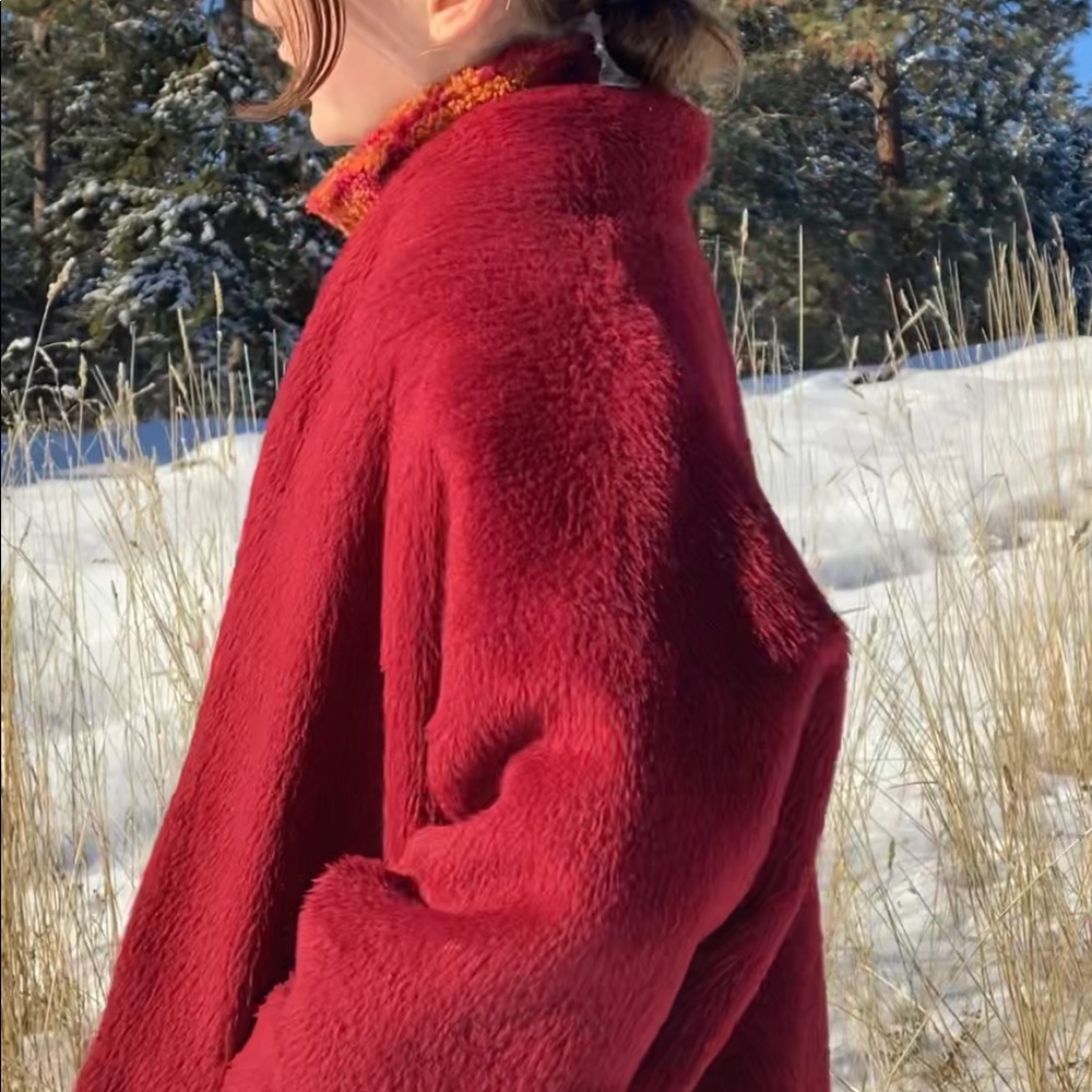 NOT FOR SALE Horses Atelier patch pocket coat in luxe rich red Italian wool.